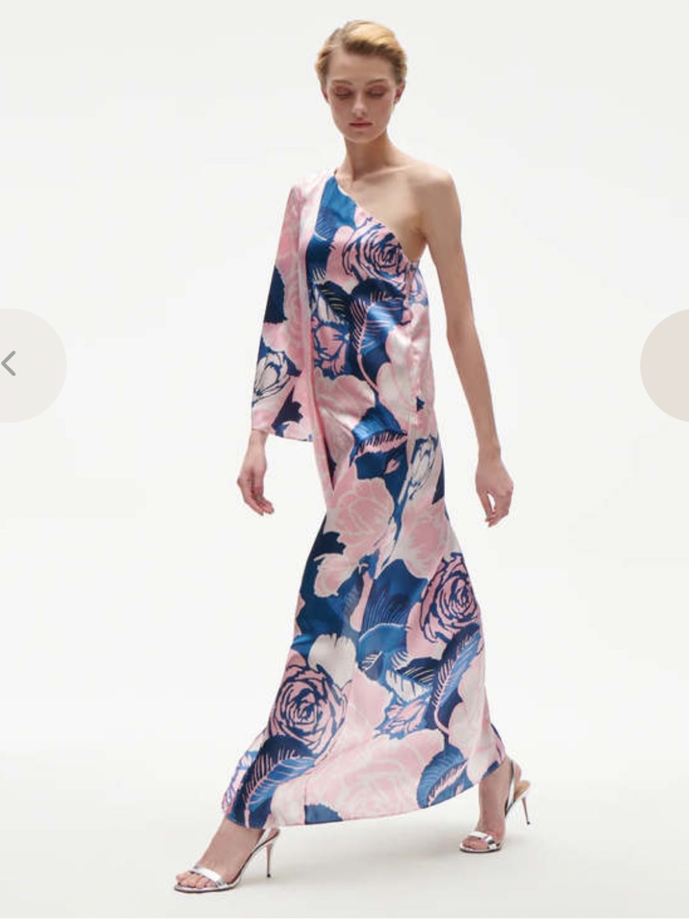 FIGUE Goddess Pink & Navy Floral One-Shoulder Maxi Dress 4
